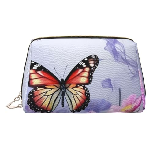 Make-up-Tasche aus Leder mit fliegender Eule, große Kapazität, Reise-Aufbewahrungstasche, Mehrzweck-Toilettenartikel und Make-up-Tasche, Blumen und Schmetterling, Einheitsgröße, Schulranzen von MMSJSBVY
