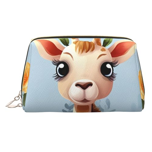 Make-up-Tasche aus Leder mit fliegender Eule, große Kapazität, Reise-Aufbewahrungstasche, Mehrzweck-Toilettenartikel und Make-up-Tasche, Süße Giraffe Blumen, Einheitsgröße, Schulranzen von MMSJSBVY