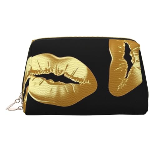 Make-up-Tasche aus Leder mit goldenen Lippen, große Kapazität, Reise-Aufbewahrungstasche, Mehrzweck-Toilettenartikel und Make-up-Tasche, Goldlippen, Einheitsgröße, Schulranzen von MMSJSBVY