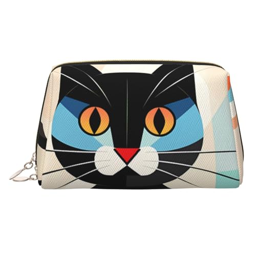 Make-up-Tasche aus Leder mit niedlichem Hasen-Motiv, große Kapazität, Reise-Aufbewahrungstasche, Mehrzweck-Toilettenartikel und Make-up-Tasche, Mid-Century Modern Art Katze, Einheitsgröße, Schulranzen von MMSJSBVY