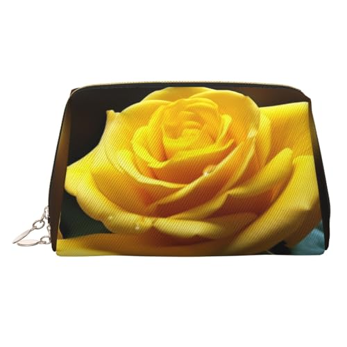 Make-up-Tasche aus Leder mit niedlichem Hasen-Motiv, große Kapazität, Reise-Aufbewahrungstasche, Mehrzweck-Toilettenartikel und Make-up-Tasche, Schöne gelbe Rosen, Einheitsgröße, Schulranzen von MMSJSBVY