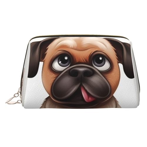 Make-up-Tasche aus Leder mit süßem wildem Elefant, große Kapazität, Reise-Aufbewahrungstasche, Mehrzweck-Toilettenartikel und Make-up-Tasche, Cartoon Mops, Einheitsgröße, Schulranzen von MMSJSBVY