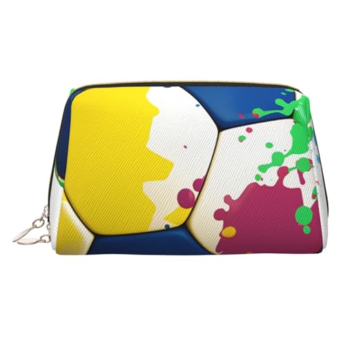 Make-up-Tasche aus Leder mit süßem wildem Elefant, große Kapazität, Reise-Aufbewahrungstasche, Mehrzweck-Toilettenartikel und Make-up-Tasche, Farbenfroher Fußball, Einheitsgröße, Schulranzen von MMSJSBVY