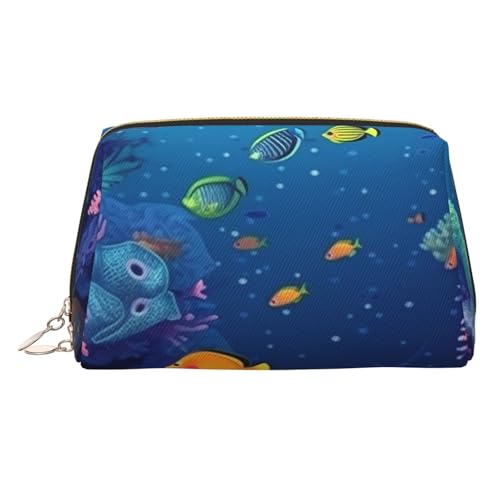 Make-up-Tasche aus Leder mit süßem wildem Elefant, große Kapazität, Reise-Aufbewahrungstasche, Mehrzweck-Toilettenartikel und Make-up-Tasche, Farbige Unterwasserwelt, Einheitsgröße, Schulranzen von MMSJSBVY
