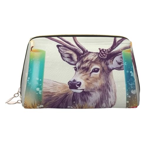 Make-up-Tasche aus Leder mit süßem wildem Elefant, große Kapazität, Reise-Aufbewahrungstasche, Mehrzweck-Toilettenartikel und Make-up-Tasche, Frohe Weihnachten Elch, Einheitsgröße, Schulranzen von MMSJSBVY