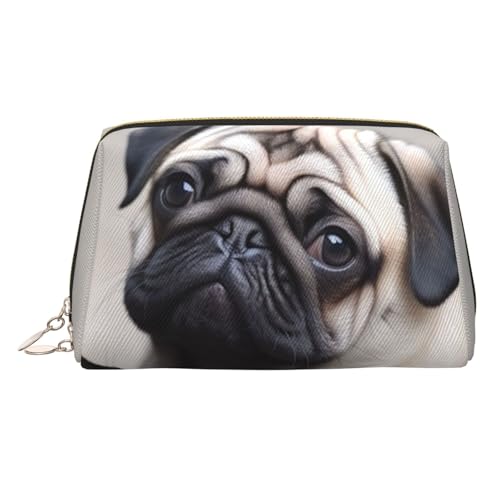 Make-up-Tasche aus Leder mit süßem wildem Elefant, große Kapazität, Reise-Aufbewahrungstasche, Mehrzweck-Toilettenartikel und Make-up-Tasche, Niedlicher Mops, Einheitsgröße, Schulranzen von MMSJSBVY