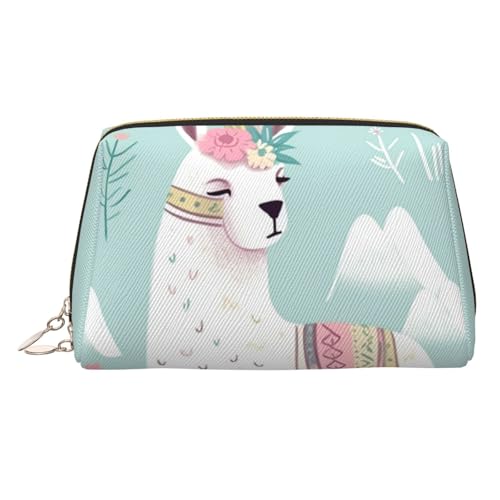 Make-up-Tasche aus Leder mit süßem wildem Elefant, große Kapazität, Reise-Aufbewahrungstasche, Mehrzweck-Toilettenartikel und Make-up-Tasche, Niedliches, handgezeichnetes Lama, Einheitsgröße von MMSJSBVY