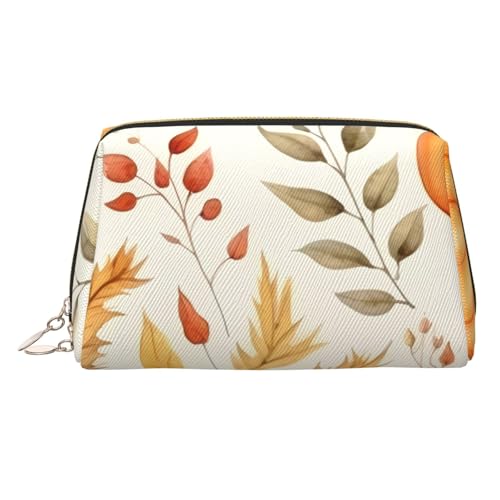 Make-up-Tasche mit Blumenmuster, Leder, große Kapazität, Reise-Aufbewahrungstasche, Mehrzweck-Toilettenartikel und Make-up-Tasche, Herbst Kürbisse, Einheitsgröße, Schulranzen von MMSJSBVY