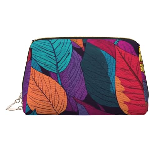 Make-up-Tasche mit Gänseblümchen in verschiedenen gerahmten Leder-Make-up-Tasche, große Kapazität, Reise-Aufbewahrungstasche, Mehrzweck-Toilettenartikel und Make-up-Tasche, Bunte Blätter von MMSJSBVY