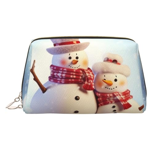 Make-up-Tasche mit Gänseblümchen in verschiedenen gerahmten Leder-Make-up-Tasche, große Kapazität, Reise-Aufbewahrungstasche, Mehrzweck-Toilettenartikel und Make-up-Tasche, Niedliche Schneemänner von MMSJSBVY