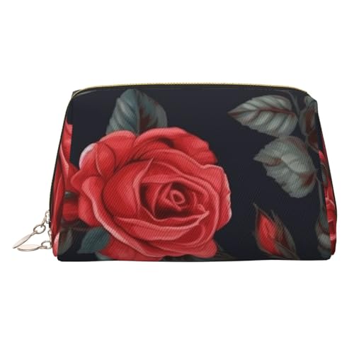 Make-up-Tasche mit Gänseblümchen in verschiedenen gerahmten Leder-Make-up-Tasche, große Kapazität, Reise-Aufbewahrungstasche, Mehrzweck-Toilettenartikel und Make-up-Tasche, Schöne rote Rosen von MMSJSBVY
