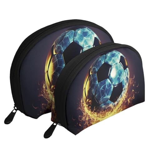 Make-up-Taschen-Set für linke und rechte Gehirnfunktionen, tragbar, 2 Stück, Reise-Kulturbeutel mit Reißverschluss für Kosmetika, Cooler Fußball, Einheitsgröße von MMSJSBVY