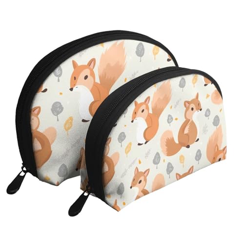 Make-up-Taschen-Set für linke und rechte Gehirnfunktionen, tragbar, 2 Stück, Reise-Kulturbeutel mit Reißverschluss für Kosmetika, Niedliche Eichhörnchen, Einheitsgröße von MMSJSBVY