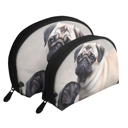 Make-up-Taschen-Set für linke und rechte Gehirnfunktionen, tragbar, 2 Stück, Reise-Kulturbeutel mit Reißverschluss für Kosmetika, Niedlicher Mops, Einheitsgröße von MMSJSBVY