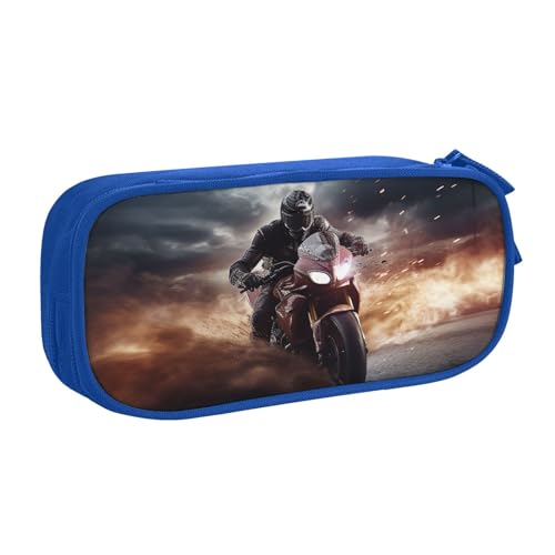 Man Ride A Motorrad Federmäppchen, Reißverschluss Glatt Federmäppchen, Tragbares Federmäppchen Große Schule Schreibwaren Aufbewahrungstasche Make-up Tasche, blau, Einheitsgröße, Kosmetikkoffer von MMSJSBVY