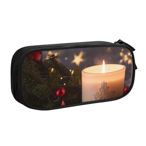 Merry Christmas Candle Federmäppchen, Reißverschluss Glattes Federmäppchen, Tragbares Federmäppchen Große Schule Schreibwaren Aufbewahrungstasche Make-up Tasche, Schwarz , Einheitsgröße, von MMSJSBVY