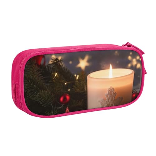 Merry Christmas Candle Federmäppchen, Reißverschluss Glattes Federmäppchen, Tragbares Federmäppchen Große Schule Schreibwaren Aufbewahrungstasche Make-up Tasche, rose, Einheitsgröße, Kosmetikkoffer von MMSJSBVY