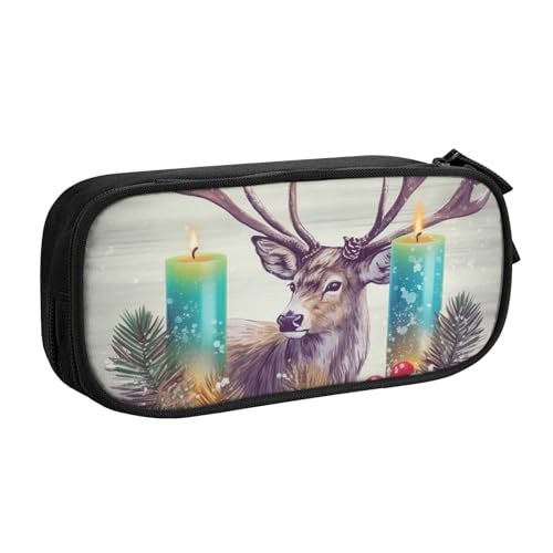 Merry Christmas Elch Federmäppchen, Reißverschluss Glatt Federmäppchen, Tragbares Federmäppchen Große Schule Schreibwaren Aufbewahrungstasche Make-up Tasche, Schwarz , Einheitsgröße, Kosmetikkoffer von MMSJSBVY