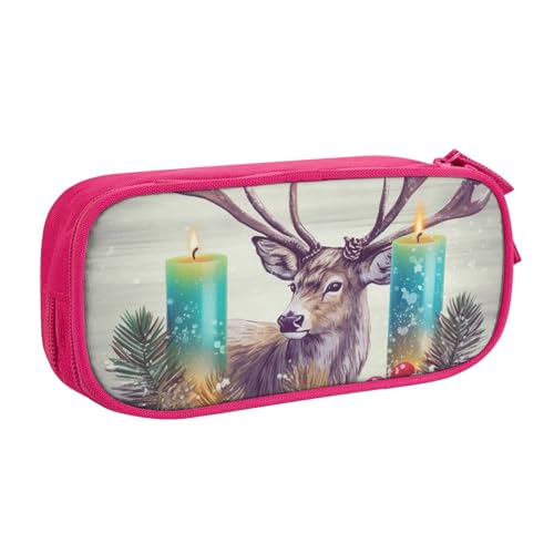 Merry Christmas Elch Federmäppchen, Reißverschluss Glatt Federmäppchen, Tragbares Federmäppchen Große Schule Schreibwaren Aufbewahrungstasche Make-up Tasche, rose, Einheitsgröße, Kosmetikkoffer von MMSJSBVY