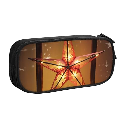 Merry Christmas Star Federmäppchen, Reißverschluss Glatt Federmäppchen, Tragbare Federmäppchen Große Schule Schreibwaren Aufbewahrungstasche Make-up Tasche, Schwarz , Einheitsgröße, Kosmetikkoffer von MMSJSBVY