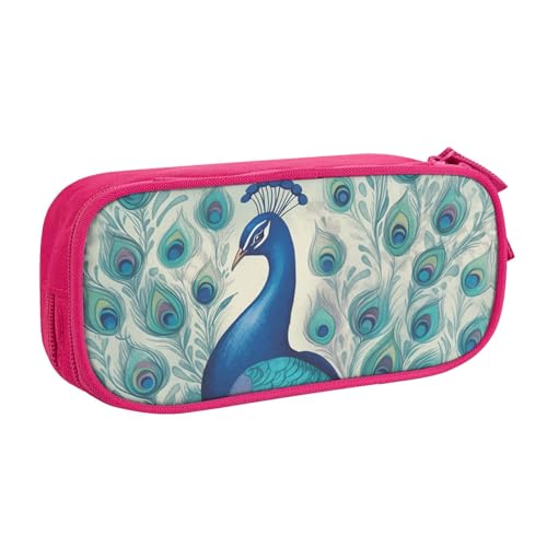 Niedlicher Pfau Federmäppchen, Reißverschluss, glattes Federmäppchen, tragbares Federmäppchen, große Schule, Schreibwaren, Aufbewahrungstasche, Make-up-Tasche, rose, Einheitsgröße, Kosmetikkoffer von MMSJSBVY