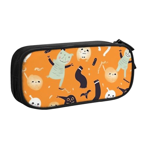 Niedliches Halloween-Muster Federmäppchen, Reißverschluss, glattes Federmäppchen, tragbares Federmäppchen, große Schule, Schreibwaren, Aufbewahrungstasche, Make-up-Tasche, Schwarz , Einheitsgröße, von MMSJSBVY