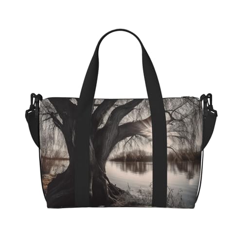 Paradise Beach Palmen Reisetasche Unisex Wasserabweisend Wochenende Turnbeutel Große Kapazität Verstellbarer Schultergurt Reisetasche, Old Tree By Lake, Einheitsgröße von MMSJSBVY
