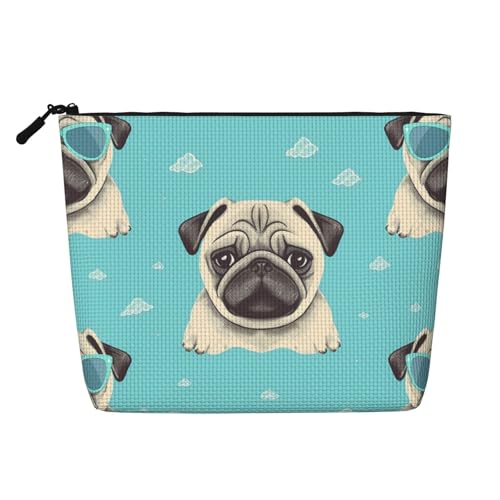 Peaceful Lake and A Tree Kulturbeutel für Damen, tragbare Reise-Kosmetiktasche, täglicher Organizer mit Reißverschluss, Niedlicher Mops-Hund, Einheitsgröße von MMSJSBVY