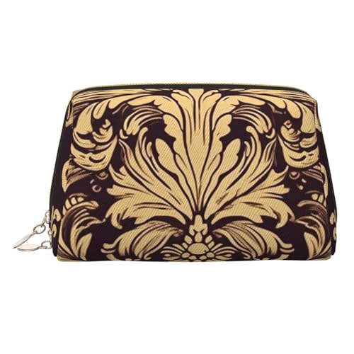 Peacock Feather Leather Makeup Bag, Large Capacity Travel Storage Bag, Dual Purpose Toiletries and Makeup Bag, Damastmuster, Einheitsgröße, Schulranzen von MMSJSBVY