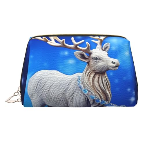 Peacock Feather Leather Makeup Bag, Large Capacity Travel Storage Bag, Dual Purpose Toiletries and Makeup Bag, Kristall-Rentier Weihnachten, Einheitsgröße, Schulranzen von MMSJSBVY