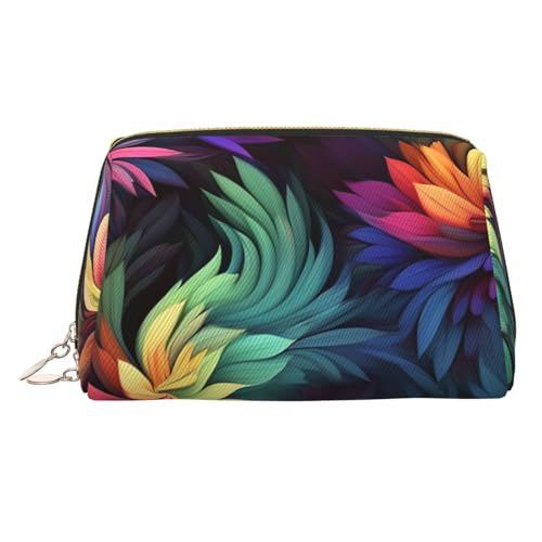 Peacock Feather Leather Makeup Bag, Large Capacity Travel Storage Bag, Dual Purpose Toiletries and Makeup Bag, Mehrfarbiges Blumenmuster, Einheitsgröße, Schulranzen von MMSJSBVY