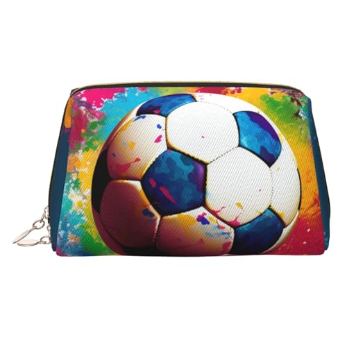 Schöne Make-up-Tasche aus Leder, Motiv: Sonnenuntergang, große Kapazität, Reise-Aufbewahrungstasche, Mehrzweck-Toilettenartikel und Make-up-Tasche, Farbenfroher Fußball, Einheitsgröße, Schulranzen von MMSJSBVY