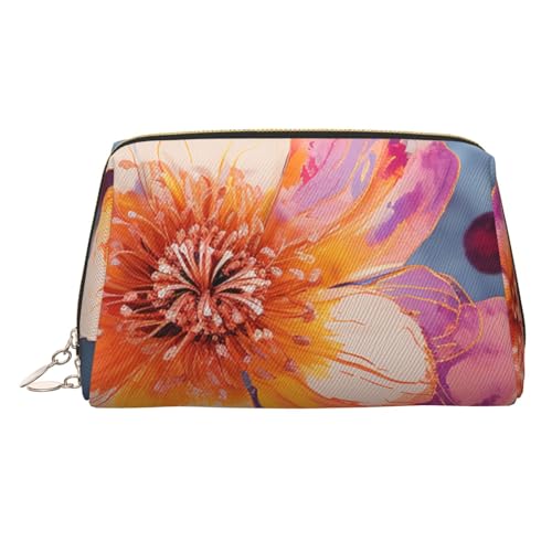 Schöne Make-up-Tasche aus Leder, Motiv: Sonnenuntergang, große Kapazität, Reise-Aufbewahrungstasche, Mehrzweck-Toilettenartikel und Make-up-Tasche, Helle Blumen, Einheitsgröße, Schulranzen von MMSJSBVY
