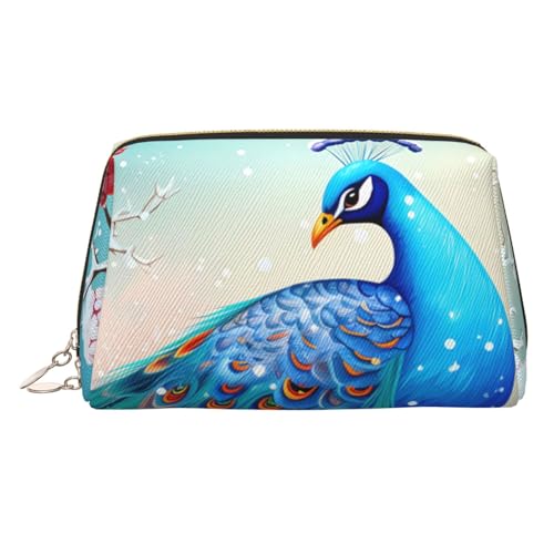 Schöne Make-up-Tasche aus Leder, Motiv: Sonnenuntergang, große Kapazität, Reise-Aufbewahrungstasche, Mehrzweck-Toilettenartikel und Make-up-Tasche, Schöner Pfau und Blumen, Einheitsgröße, Schulranzen von MMSJSBVY