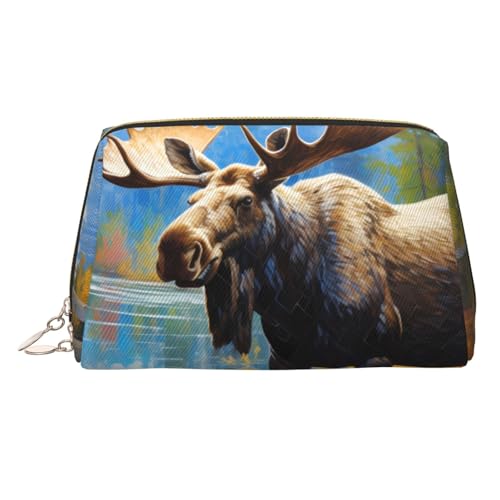 Schöne Make-up-Tasche aus Leder, Motiv: Sonnenuntergang, große Kapazität, Reise-Aufbewahrungstasche, Mehrzweck-Toilettenartikel und Make-up-Tasche, Tierische Hirsche, Einheitsgröße, Schulranzen von MMSJSBVY