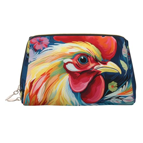 Schöne Make-up-Tasche aus Leder mit Insel im Meer, große Kapazität, Reise-Aufbewahrungstasche, Mehrzweck-Toilettenartikel und Make-up-Tasche, Buntes Huhn, Einheitsgröße, Schulranzen von MMSJSBVY