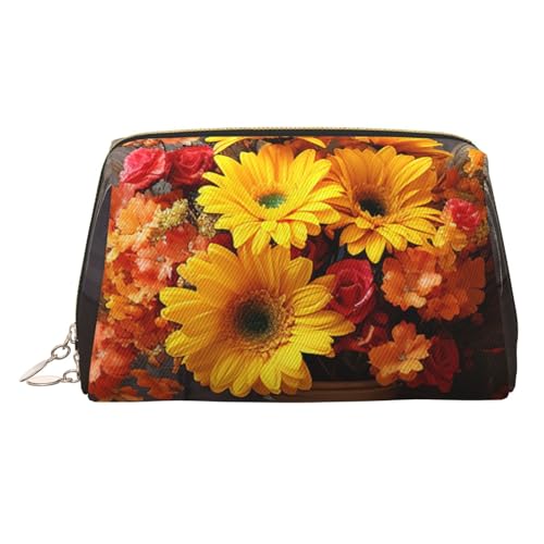 Schöne Make-up-Tasche aus Leder mit Insel im Meer, große Kapazität, Reise-Aufbewahrungstasche, Mehrzweck-Toilettenartikel und Make-up-Tasche, Herbstblumen, Heuhaufen, Kürbis, Einheitsgröße von MMSJSBVY