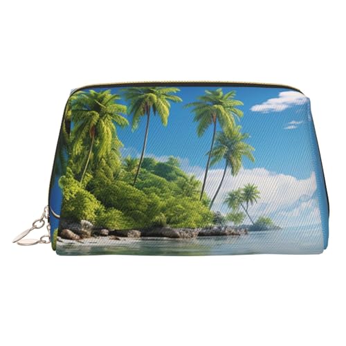 Schöne Make-up-Tasche aus Leder mit Insel im Meer, große Kapazität, Reise-Aufbewahrungstasche, Mehrzweck-Toilettenartikel und Make-up-Tasche, Schöne Insel im Meer, Einheitsgröße, Schulranzen von MMSJSBVY