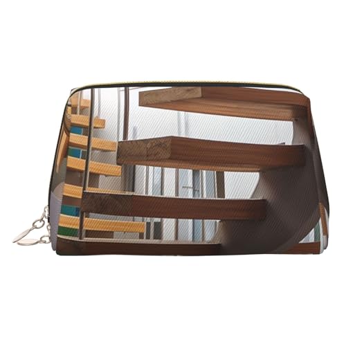 Schöne Make-up-Tasche aus Leder mit Insel im Meer, große Kapazität, Reise-Aufbewahrungstasche, Mehrzweck-Toilettenartikel und Make-up-Tasche, Treppe, Einheitsgröße, Schulranzen von MMSJSBVY