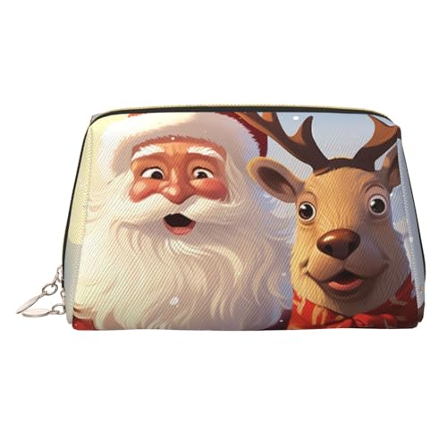 Schöne Make-up-Tasche aus Leder mit Insel im Meer, große Kapazität, Reise-Aufbewahrungstasche, Mehrzweck-Toilettenartikel und Make-up-Tasche, Weihnachtsmann und Rentier, Einheitsgröße, Schulranzen von MMSJSBVY