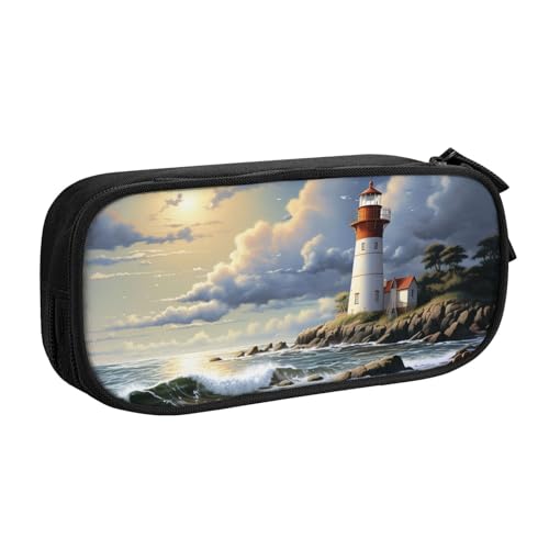 Sea Lighthouse Sandbeach Federmäppchen, Reißverschluss Glattes Federmäppchen, Tragbares Federmäppchen Große Schule Schreibwaren Aufbewahrungstasche Make-up Tasche, Schwarz , Einheitsgröße, von MMSJSBVY