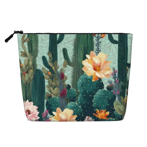 Sommer-Kulturbeutel mit Blumenmuster für Damen, tragbare Reise-Kosmetiktasche, täglicher Organizer mit Reißverschluss, Sommerkaktus, Einheitsgröße von MMSJSBVY