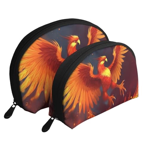 Steam Train Portable Shell Makeup Bag Set (2 Pieces), Zippered Travel Toiletry Bag For Cosmetics, Orange-roter Phoenix, Einheitsgröße von MMSJSBVY