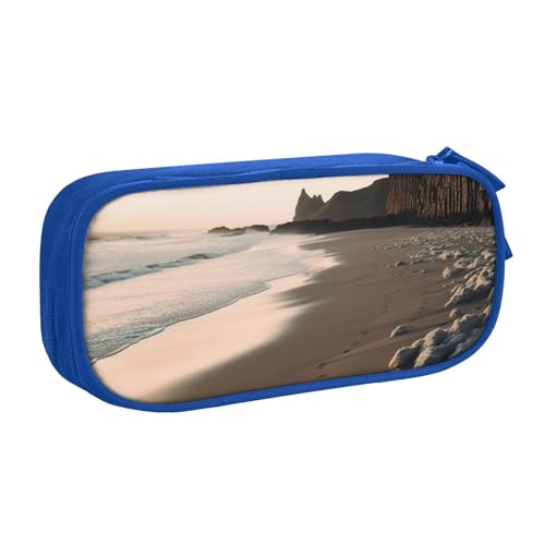 Strand Federmäppchen, Reißverschluss Glatt Federmäppchen, Tragbares Federmäppchen Große Schule Schreibwaren Aufbewahrungstasche Make-up Tasche, blau, Einheitsgröße, Kosmetikkoffer von MMSJSBVY