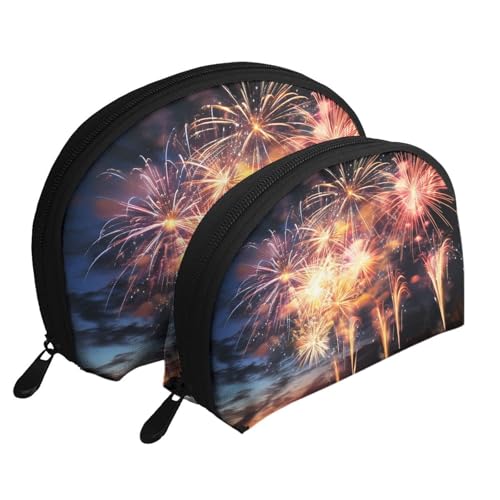 Sunset Painting Portable Shell Makeup Bag Set (2 Pieces), Zippered Travel Toiletry Bag For Cosmetics, Wunderschönes Feuerwerk, Einheitsgröße von MMSJSBVY