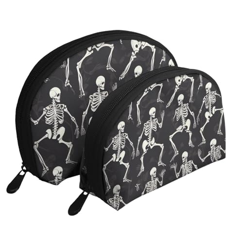 Tragbares Make-up-Taschen-Set mit Reißverschluss für Kosmetik, Motiv: Berg, Sonnenuntergang, Landschaft, 2 Stück, Interessantes Skelett, Einheitsgröße von MMSJSBVY