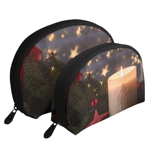 Tragbares Make-up-Taschen-Set mit Reißverschluss für Kosmetik, Motiv: Berg, Sonnenuntergang, Landschaft, 2 Stück, Kerze mit Aufschrift "Merry Christmas", Einheitsgröße Tragbares Make-up-Taschen-Set mit Reißverschluss für Kosmetik, Motiv: Berg, Sonnenuntergang, Landschaft, 2 Stück, Kerze mit Aufschrift "Merry Christmas", Einheitsgröße von MMSJSBVY