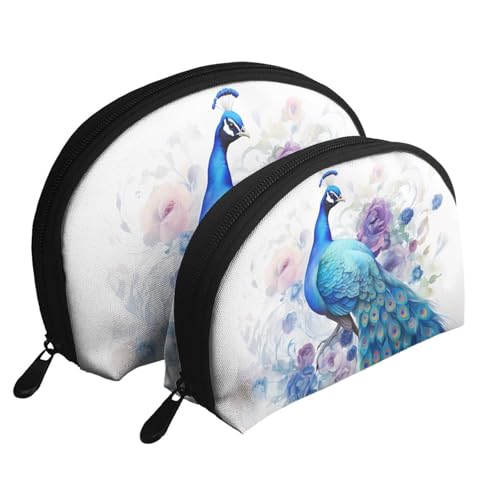 Tragbares Make-up-Taschen-Set mit Tiermuster, 2 Stück, Reise-Kulturbeutel mit Reißverschluss für Kosmetika, Süßer Pfau., Einheitsgröße von MMSJSBVY