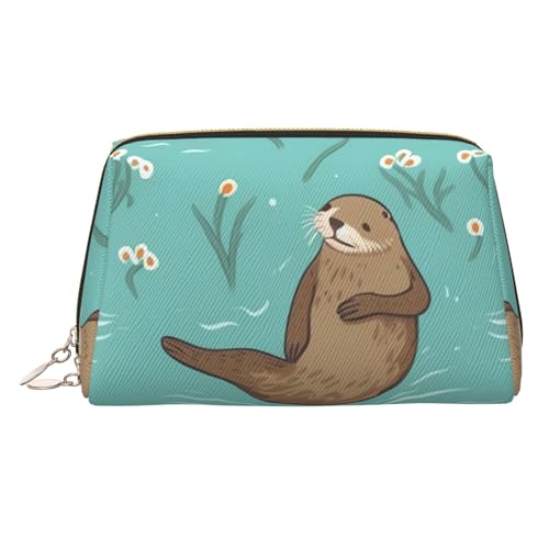 Vintage Espressomaschine Leder Make-up Tasche Große Kapazität Reise Aufbewahrungstasche Doppelzweck Toilettenartikel und Make-up-Tasche, Otters in Love, Einheitsgröße, Schulranzen von MMSJSBVY