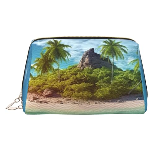 Vintage Espressomaschine Leder Make-up Tasche Große Kapazität Reise Aufbewahrungstasche Doppelzweck Toilettenartikel und Make-up-Tasche, Tropische Insel, Einheitsgröße, Schulranzen von MMSJSBVY